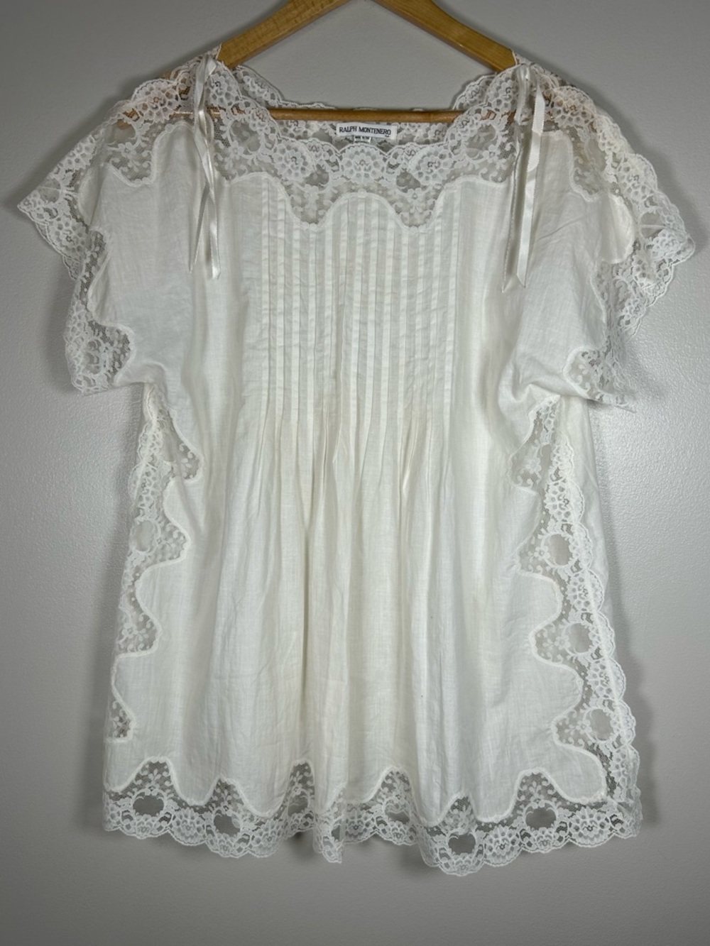 Vintage Ralph Montenero Lace Trim Peasant Blouse Nightgown Victorian Inspired